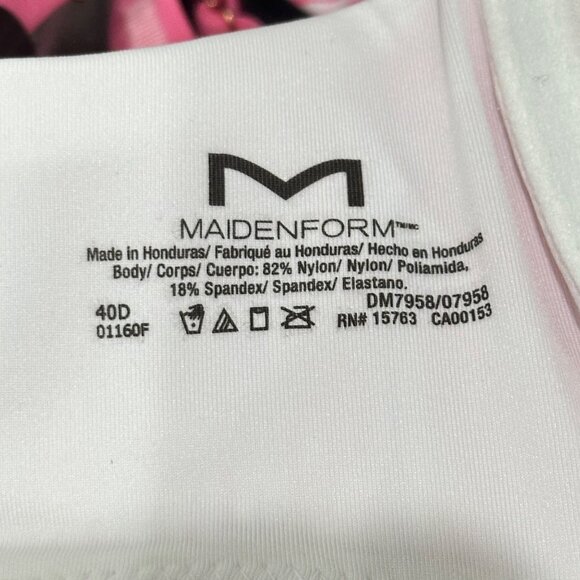 Maidenform One Fab Fit Striped Underwire Women Bra SZ 40D Pink Adjustable Straps - Picture 3 of 12